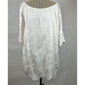 Lola 'Made In Italy' Embroidered Lace Cotton Cold Shoulder Short Dress (Size L)